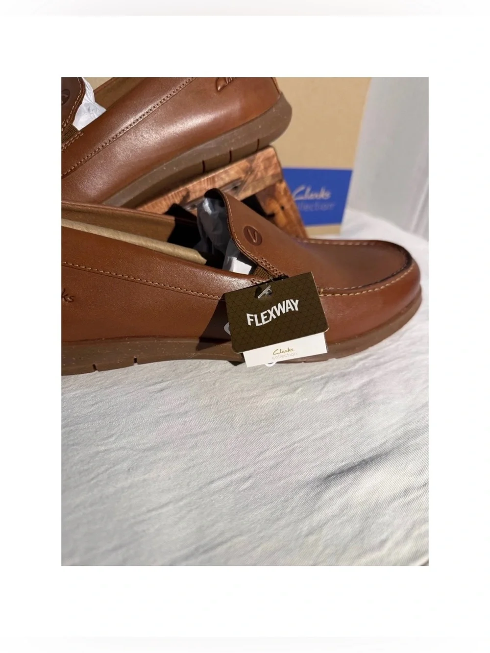 CLARKS Men’s Flexway Step tan  Leather Slip-On Shoes Size 8.5 M  261 81976 New
